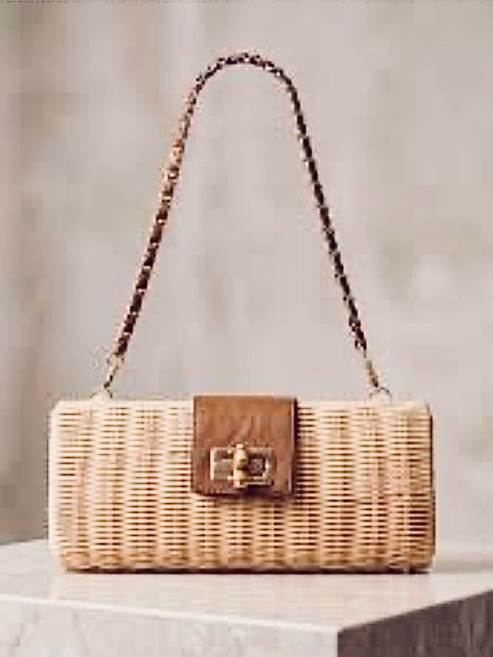 🆕- Tommy Bahama-Woven Straw Clutch with Rich Brown Trim and Chain Strap